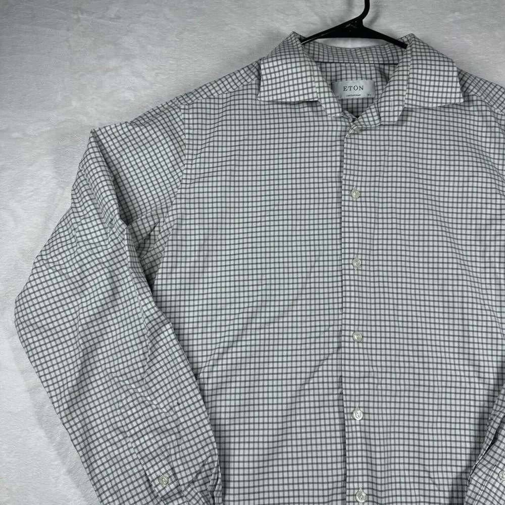 Eton Shirt Men 16.5/42 White Check‎ Contemporary Casual Office Classic Button Up - Picture 3 of 14